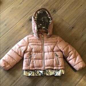 Michael Kors Kids Blush Puffer Jacket with Metallic Silver Accents